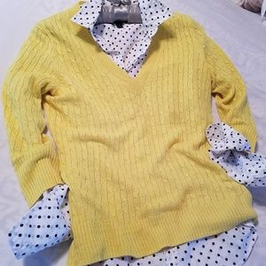 JCrew bright yellow linen vneck cable sweater